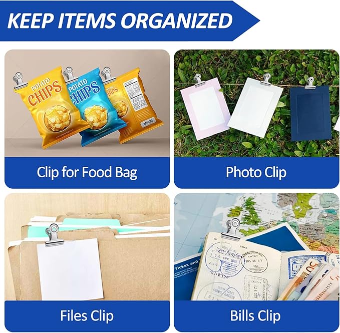 30 Pack Small Bull Clips 1.22 Inch Mini Metal Hinge Clips Binder Paper Hinge Clip for Office, Home, School, Shops, Silver, 31mm