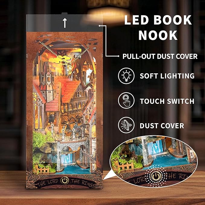 DIY Book Nook Kit,New DIY Dollhouse Booknook Bookshelf Insert Decor,3D Wooden Puzzles with LED,Book Nook Miniature Kit,Birthday Easter Home Decor for Teens Adult (Spirit Valley of The Magic Ring)