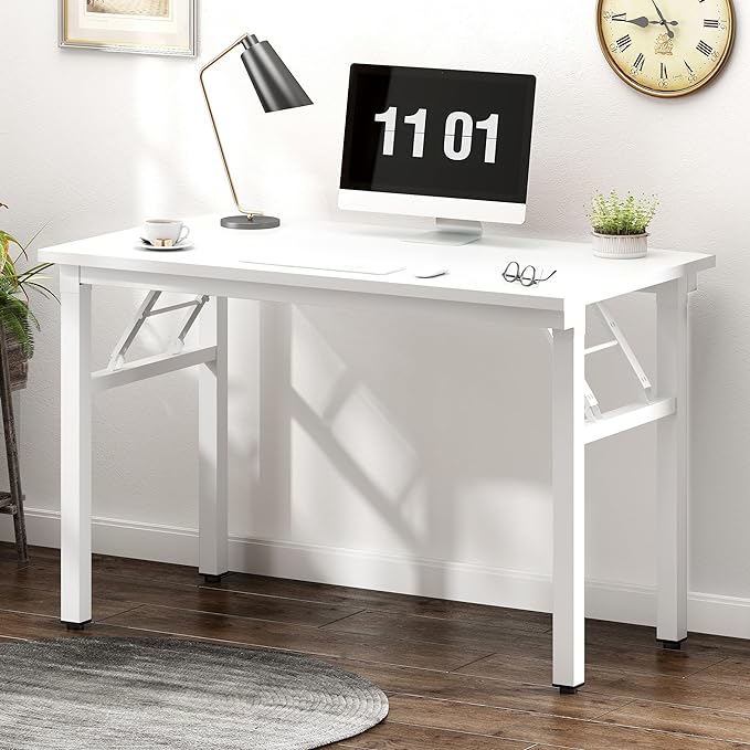 Need 39.4 inch Computer Desk for Small Space Small Folding Table Small Writing Desk Compact Desk Foldable Desk with BIFMA Certification, No Install Needed, White AC5-10060-DW