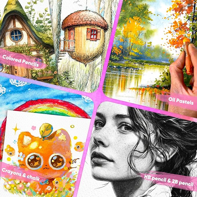 64 Sheets Watercolor Paper, 5"x7" Water Color Paper, 140lb/300gsm Artist Sketch Easel Acrylic Painting Loose Drawing Paper Bulk, Art Supplies for Kids Child Adults, Watercolors, Watercolor Paint Set