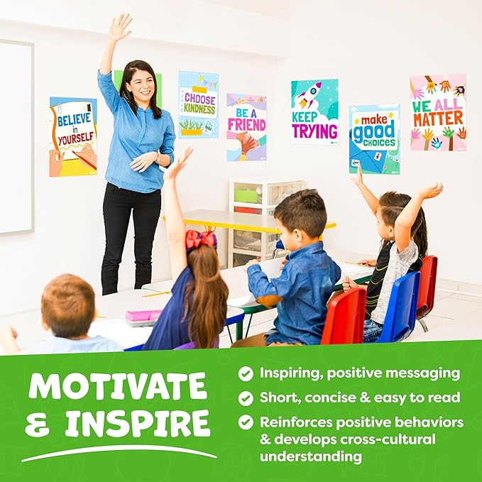 Motivational Posters for Classroom - 14pcs Positive Inspirational Posters for Classroom - Elementary Middle School High School - Positive Affirmation Wall Decor - Motivational Bulletin Board Decorations