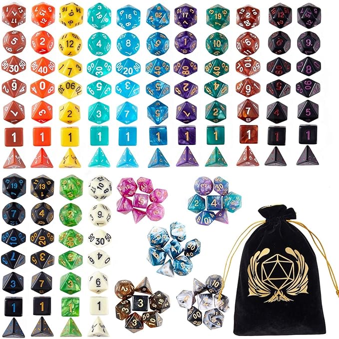 Coyeekn DND Dice Set, 20 x 7 (140 Pieces) Polyhedron Dice 20 Colors Dice for Dungeons and Dragons DND RPG MTG Table Games D4 D8 D10 D12 D20 with 1 Large Flannel Bag
