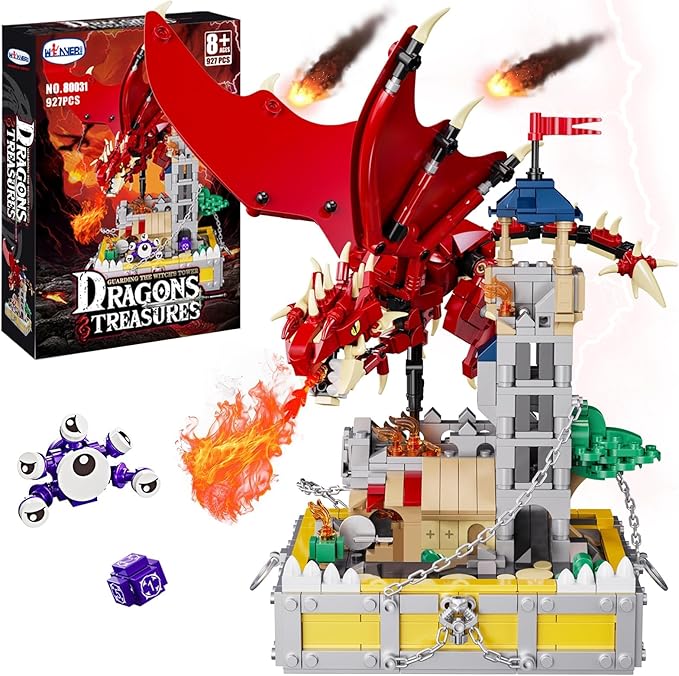 WINNER SPACE Medieval Dragons Castle Building Sets, Guarding Dice Tower Kits, Red Dragon Medieval Castle Sets Toys for Ages 8-13, Dragon Model Decor, Idea Gifts for Boys, Kids, Adult Fans (927 Pcs)