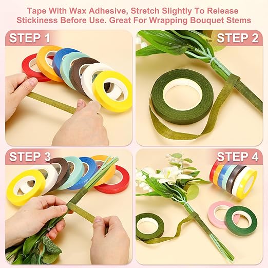 MECCANIXITY 12 Rolls Floral Tapes, 30 Yard x 1/16 in Florist Crepe Flowers Bouquets Tape Adhesive Waterproof for Flower Arranging Wrapping, Orange