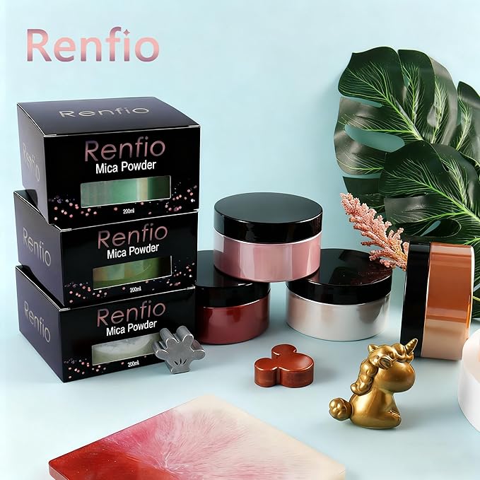 Renfio 100g Mica Powder Pigment, Metallic Natural Dye Mineral Pearl Shimmer Epoxy Resin Dye for Painting Soap Making Slime Bath Bombs 3.5 Oz - Rose Gold