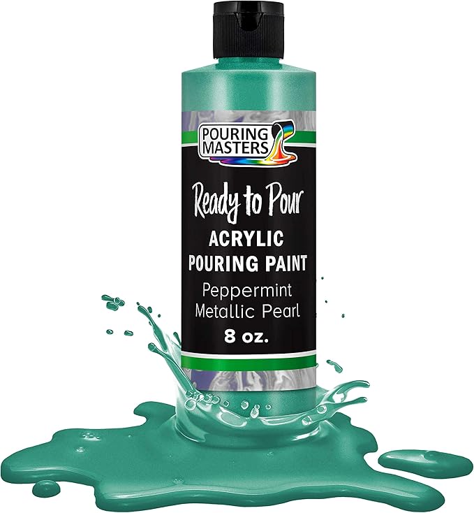 Pouring Masters Peppermint Metallic Pearl Ready to Pour Acrylic Pouring Paint - Premium 8-Ounce Pre-Mixed Fluid Acrylic Paint - Fluid Art Supplies for Canvas, Wood, Paper, Tile & Rocks