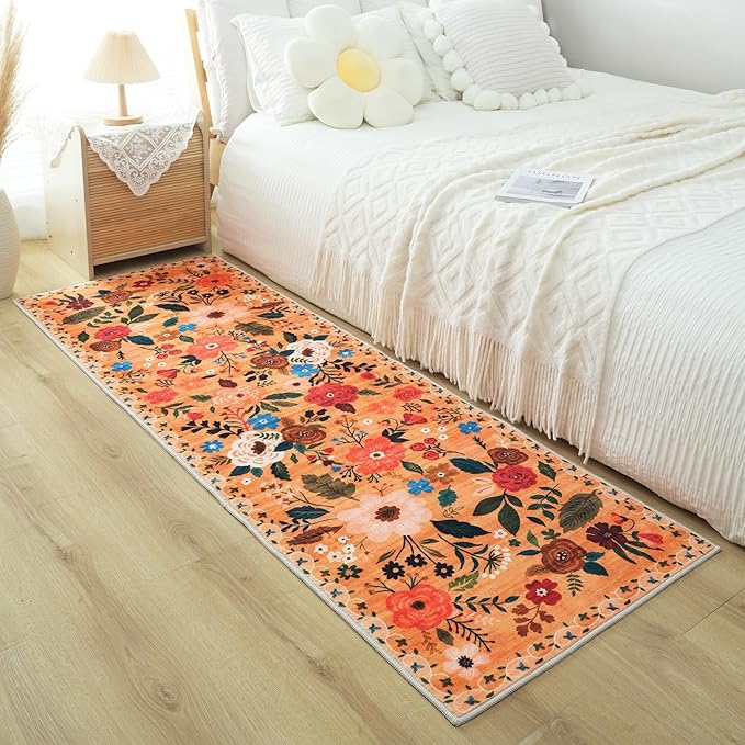 Rugcomf Runners for Hallways Kitchen Runner Rug Non Slip 2'x10' Long Washable Rugs with Rubber Backing Soft Floral Carpet Runner for Hallways, Kitchen, Laundry, Bedroom, Bathroom(Yellow)