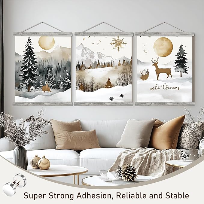 Artmag Magnetic Poster Hanger Frame, 23x35 23x34 23x23 Light Wood Wooden Magnet Canvas Artwork Print Poster Hangers Frames Hanging Kit (Grey, 23")