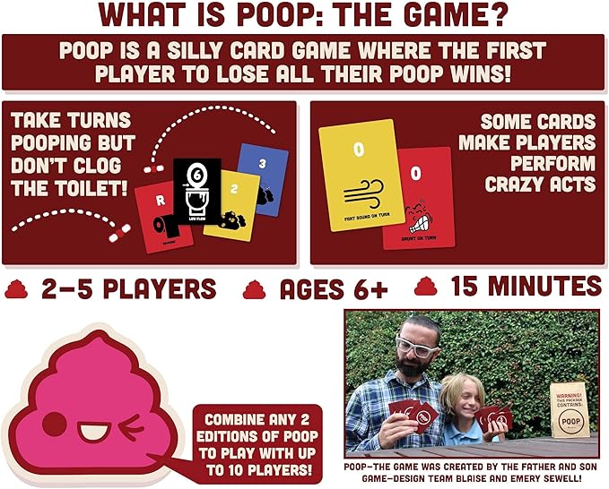 Breaking Games Poop The Game - Hilarious and Family-Friendly Card Game for Kids Ages 6 and Up - Perfect for Game Night and Parties - 2-5 Players