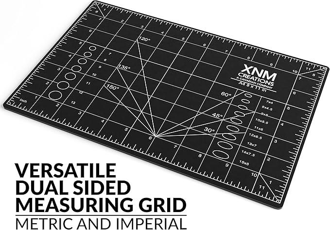 XNM Premium Self Healing Cutting Mat - 8 Inches by 11 inches - A4, 3 Layer Quality PVC Construction - Dual Sided, Imperial and Metric Grid Lines - Perfect for Cutting, Sewing, and Crafts