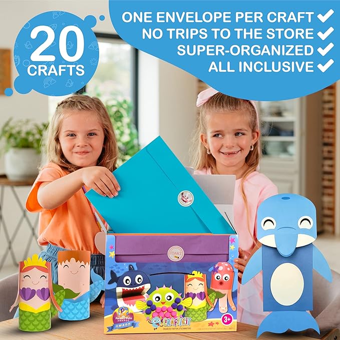 Craftikit® 20 Award-Winning Under The Sea Toddler Arts and Crafts for Girls Ages 4-8, Paper Craft Kits, Sea Animals, Mermaid Crafts for Girls Ages 4-6, Boys, Preschool Craft Supplies for Kids