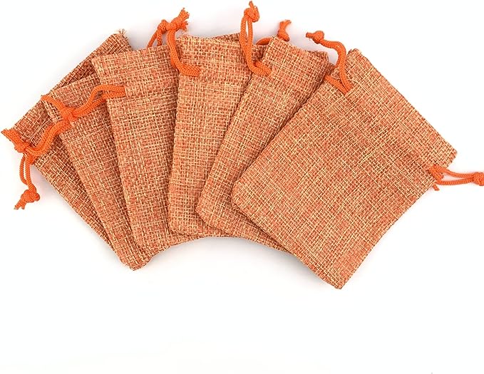 Palmhomee Pack of 25 Burlap Gift Bags with Drawstring Linen Jewelry Pouches Wedding Hessian Jute Bags for Birthday Jewelry and Treat Pouches Party Wedding Favors Gift Art and DIY Craft   (2.8x3.6 Inch Orange)