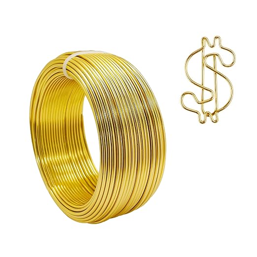 12 Gauge Aluminum Craft Wire, 2mm×30Yards Bendable Metal Craft Wire for Bonsai Plant Stand, Doll Skeletons, Wire Sculpture, Jewelry Making and Home Decorations (Golden)