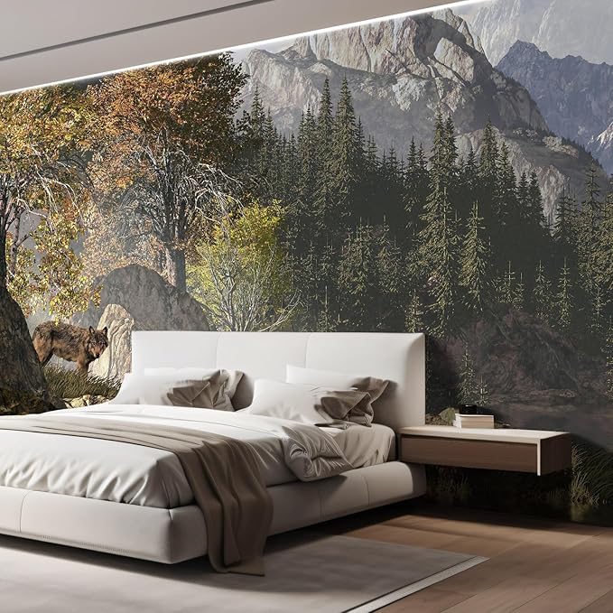 wall26 Wall Sticker/Wall Mural Wolf Near a Lake in a Rocky Mountain Landscape, Not Peel and Stick, Non-Woven Wallpaper Decorative for Bedroom, Living Room, Office - 108x144 inches