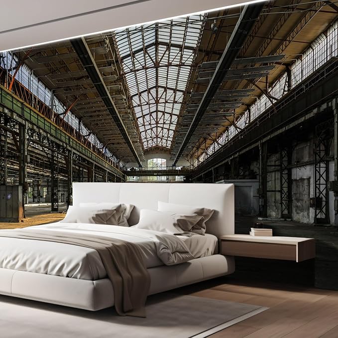 wall26 Wall Sticker/Wall Mural Industrial Interior of an Old Factory Building, Not Peel and Stick, Non-Woven Wallpaper Decorative for Bedroom, Living Room, Office - 120x120 inches