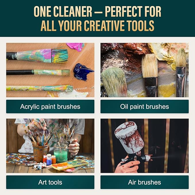 Oil Paint Brush Cleaner and Restorer-Paintbrush Cleaner for Acrylic, Oil, and Glass Paints-Biodegradable, Non-Toxic, Odorless, Eco-Friendly, Quick-Clean Formula Paint Remover (16 Fl Oz)