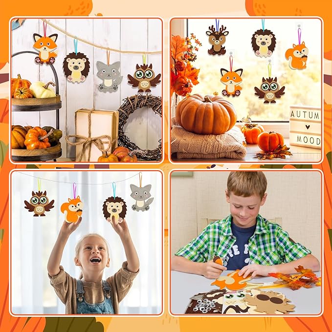 Fennoral 12 Pack Fall Craft Kit for Kids Make You Own Fall Animal Foam Stickers Fall Arts and Crafts DIY for Kids Boys Girls Party Supplies Thanksgiving Autumn Decoration