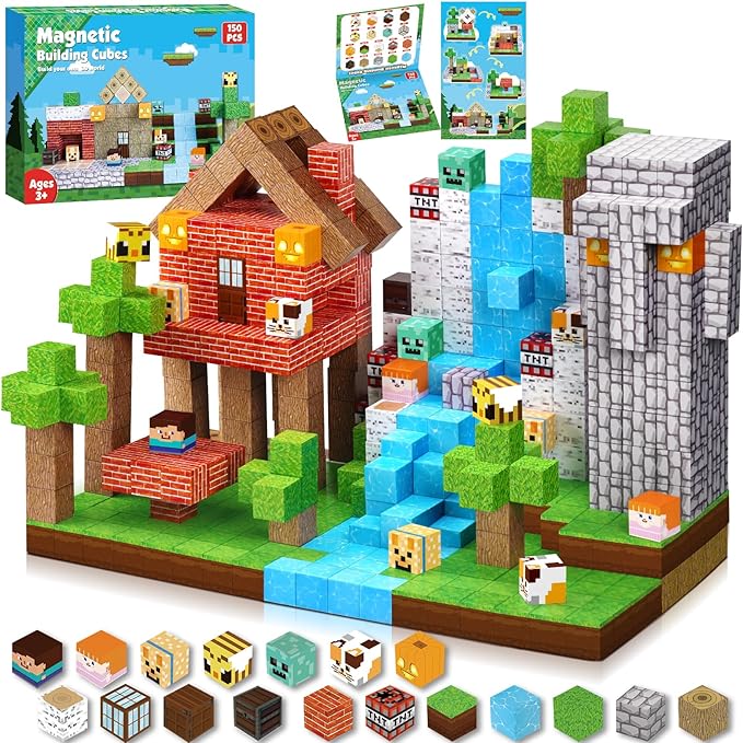 Magnetic Blocks - 150 PCS Build Magnetic Windmill Falls Homes - Magnetics Toys for Montessori Toddler Christmas Birthday Gifts - STEM Sensory Toys for 3 4 5 6 7 8 9 10 Year Old Boys & Girls