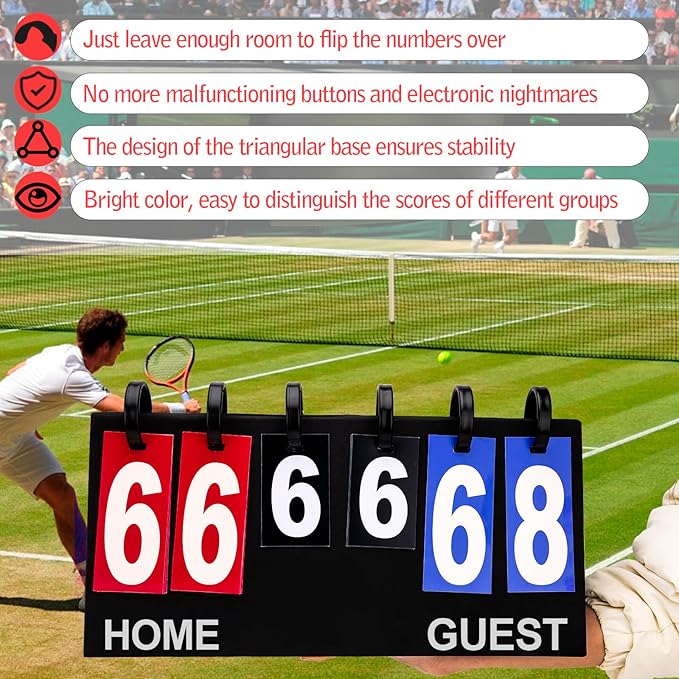Flip Scoreboard Tabletop Score Flipper, Football Portable Scoreboard, Flip Score Keeper, Outdoor Score Flip Cards for Basketball Volleyball Tennis Sports - 6 Digits Scoreboard
