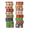 16 Rolls Christmas Washi Tape Holiday Masking Tape 4 Sizes Red Green Christmas Wrapping Tape Glod Foil Decorative Tape for Christmas Scrapbook Journal DIY Craft Gift Wrapping（Christmas