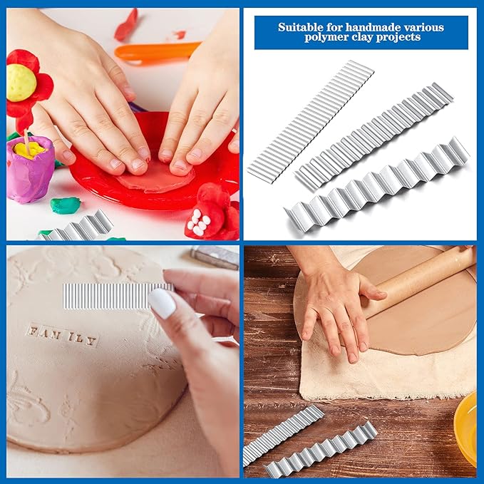 Honoson 10 Pieces Flexible Polymer Clay Tissue Blade Cutters Slicer Carbon Steel Polymer Clay Cutting Slicing Tools for Blade DIY Shaping Modelling Slicing Sculpting, Straight and Wave