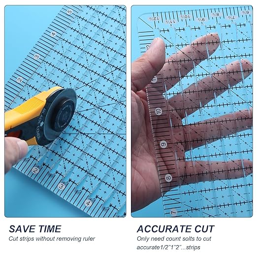 Quilting Ruler, 12.5 x 12.5 Inches, Slotted Design for Precise Fabric Cutting