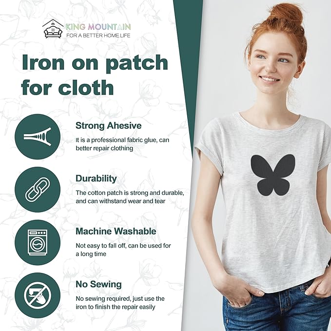 Iron on Patches for Clothes, 8 Pieces Patches for Cloth, 100% Cotton Fabric Patches for Clothing, Bag, Hat Repair, Clothing Repair Decorating Kit 3.7" by 4.9" (9.5 cm x 12.5 cm, Dark Grey)