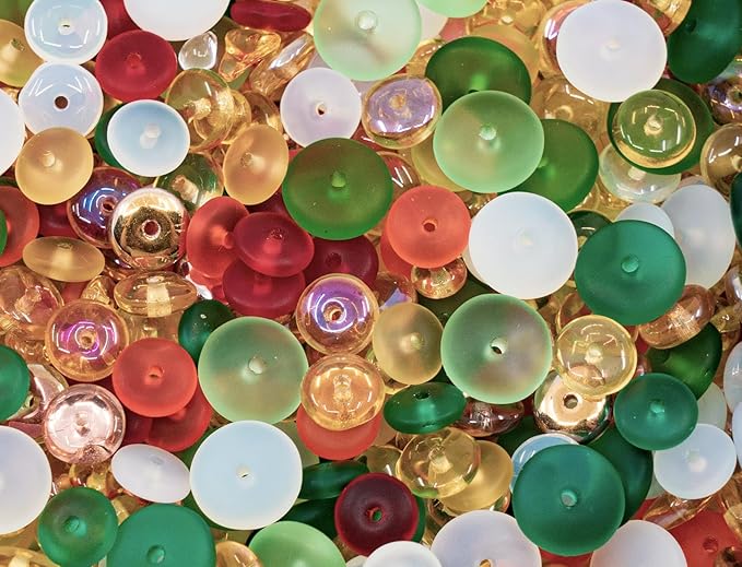 0.88oz (25g) Limited Mix of Czech Glass Spacer Beads Round Space Disc, Size & Color Mix, Spacers 01