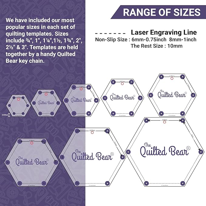 The Quilted Bear Right Angle Triangle Quilting Templates – 8 Clear Non-Slip Acrylic Quilt Templates for Precise Fabric Cutting & Stress-Free Machine Quilting - for Quilt & Sewing Supplies (¾–3")