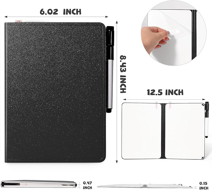 AGM Portable White Board Dry Erase, Double Sided Folding Whiteboards with Pen, Mini Portable Dry Erase Board for Study, Meeting, Doodling, Planning, Black