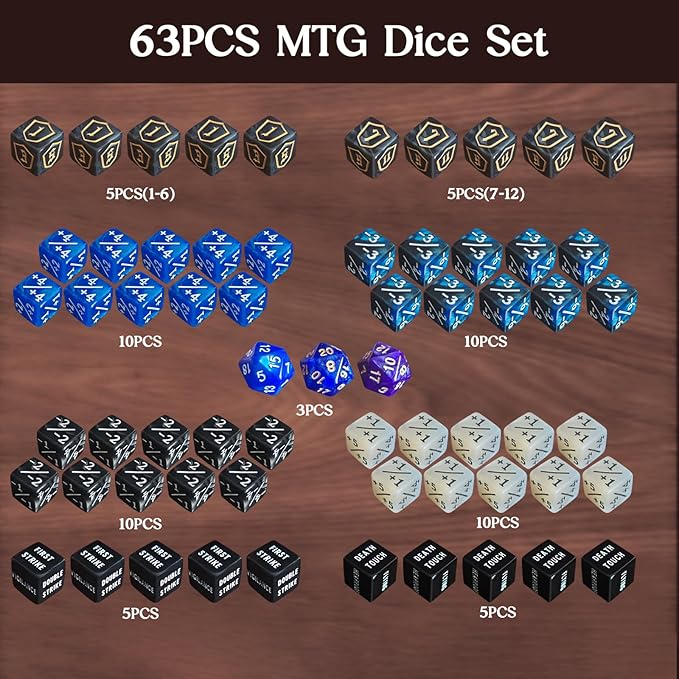 63 PCS MTG Dice Counters with Bulk Abilities Keywords Counters and MTG Life Counters, Dice Set for MTG, TCG and Card Games, Magic The Gathering Accessories