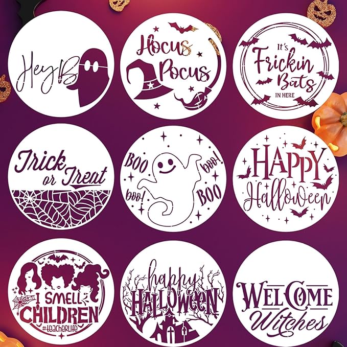 Halloween Stencils for Painting on Wood 12inch Round Halloween Stencil Hocus Pocus Ghost Templates for Wood Fabrics Door Wreath DIY Crafts Decor