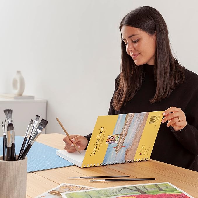 Elan A4 Drawing Book, 50 Sheets Italian Paper 90 lb/200 GSM, Acid-Free Sketch Book 11.7x8.3 Inch, White Drawing Paper Pad, A4 Sketchbook Spiral Bound