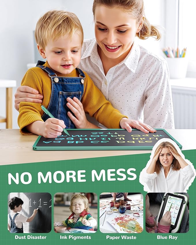 KOKODI LCD Writing Tablet, 16 Inch Colorful Toddler Doodle Board Drawing Tablet, Erasable Reusable Electronic Drawing Pads, Educational and Learning Toy for 3-6 Years Old Boy and Girls(Green)