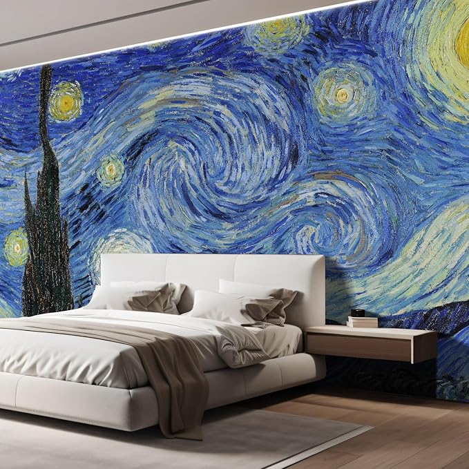 wall26 Wall Sticker/Wall Mural Starry Night by Vincent Van Gogh Dutch Impressionism, Not Peel and Stick, Non-Woven Wallpaper Decorative for Bedroom, Living Room, Office - 108x144 inches