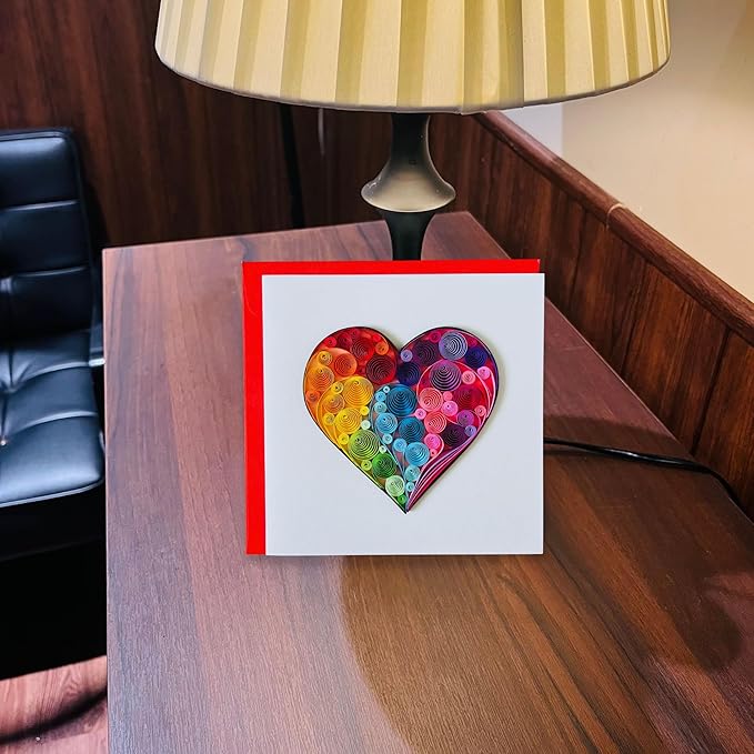 Quilling Cards, handmade card, quilled cards with Handmade Art Quilling birthday card for women, Birthday card, mother... colorful heart design (Heart 4)