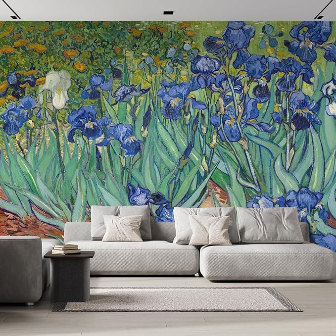 wall26 - Irises by Vincent Van Gogh - Dutch Impressionism - 20th Century Artist - Peel and Stick Large Wall Mural, Removable Wallpaper, Home Decor - 100x144 inches
