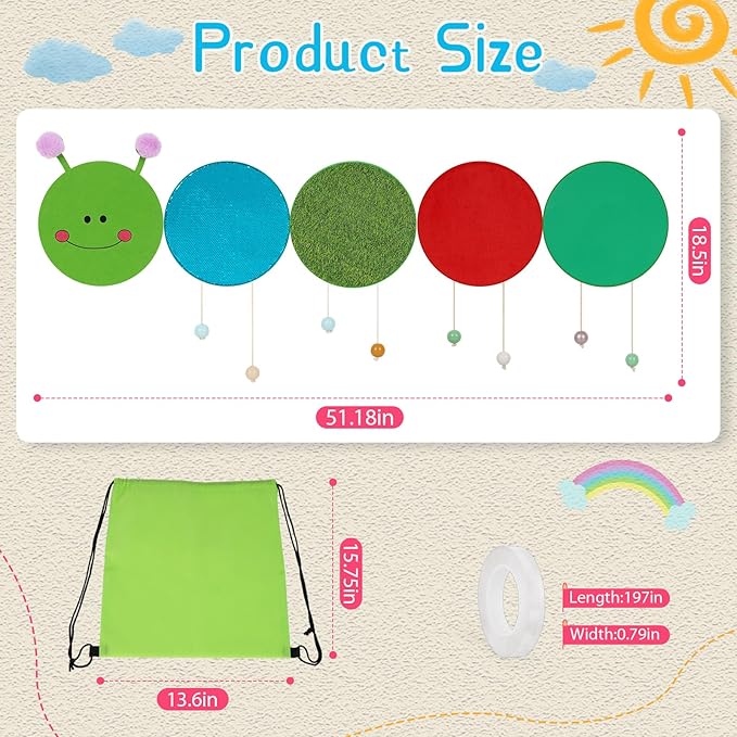 Sensory Wall Panel for Kids, Sensory Toys for Wall ＆ Floor, Sensory Mats for Autistic Children and Toddlers, Wall Busy Board Sensory Room Must Haves (Caterpillar)