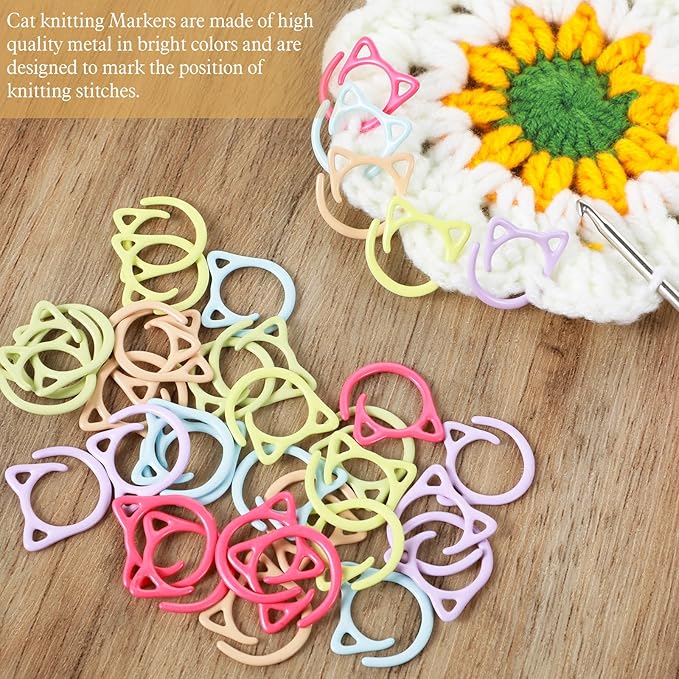 36Pcs Cat Stitch Markers for Crocheting, Cat Metal Crochet Stitch Marker Ring, Multicolor Knitting Stitchs Markers for DIY Weaving Knitting Sewing Tools