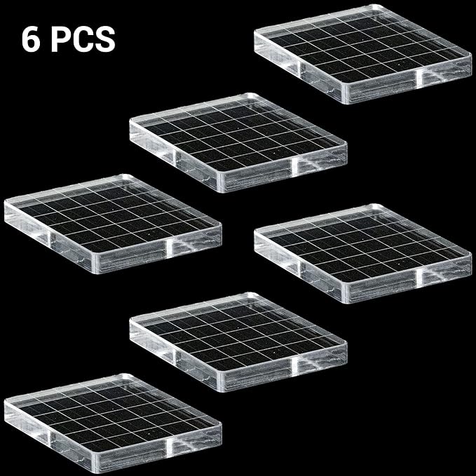 6 Pieces Stamp Block Clear Acrylic Stamping Blocks Tools Set with Grid Lines for DIY Crafts Scrapbooking Card Making Ornaments Stamping Projects