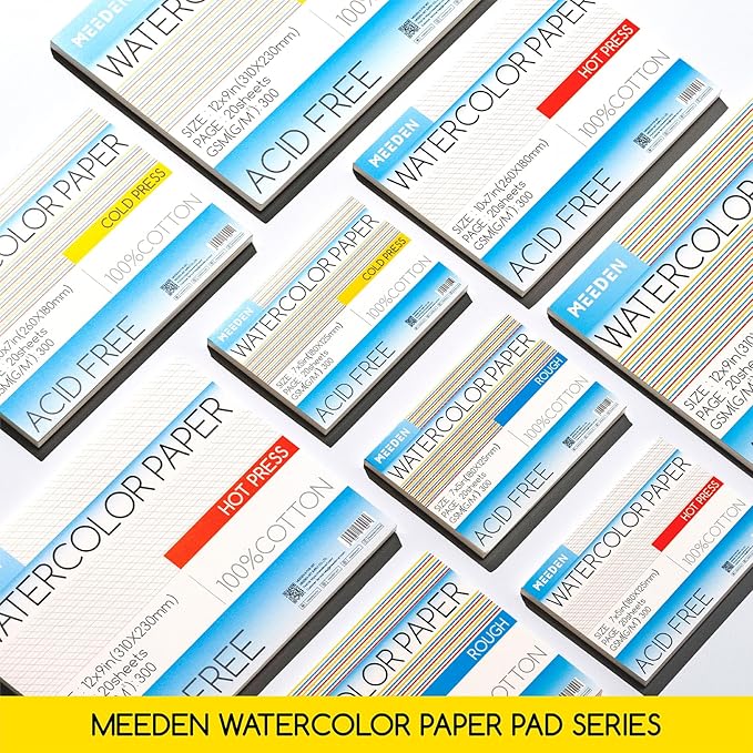 MEEDEN Watercolor Paper Block - 100% Cotton Watercolor Paper Pad of 20 Sheets, 140lb/300gsm, Acid-Free Art Paper for Watercolor, Gouache, Ink and More, 21" x 15" Cold Press