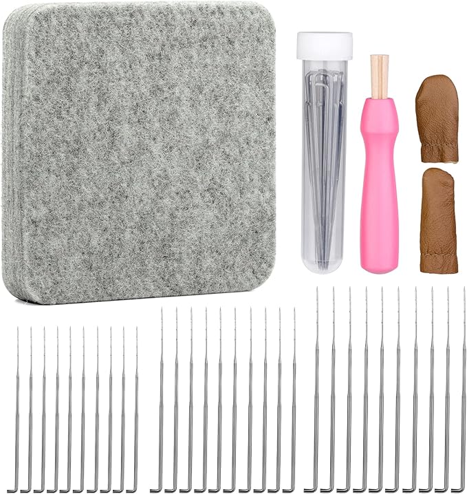 Mayboos Needle Felting Kit,Needle Felting Pad,Needle Felting Tool with 6"x6"Needle Felting Mat,Felting Needles for Wool,Leather Finger Guards,Good for Any Felting