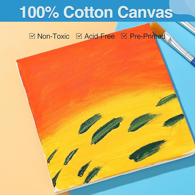ESRICH Mini Canvases for Painting, 4x4In Canvas in Bulk 100 Pack, 2/5In Profile Small Square Canvas, Blank Canvases are Great for School Projects and Kids Birthday Parties, Home Decor Project.