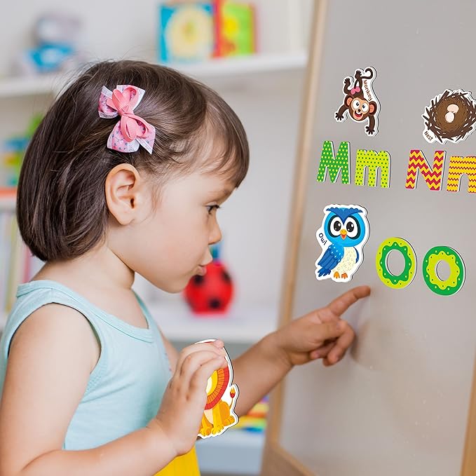 78 Magnetic Alphabet, 26 Uppercase, 26 Lowercase Letters & 26 Object Patterns, Adorable Animal Alphabet ABC Fridge Magnets Educational Letter Spelling Learning Toys Set for Toddlers 3 4 5 Years Old