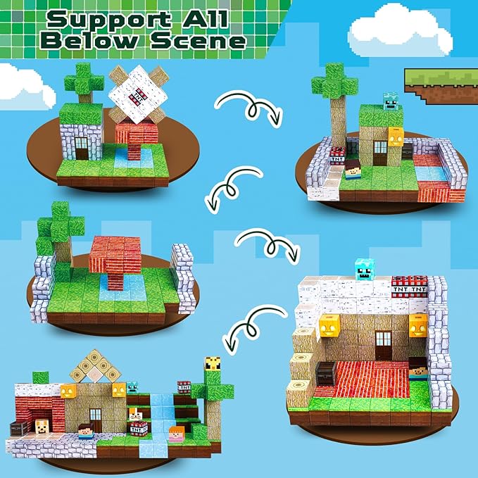150PCS Magnetic Blocks - Magnetic Building Blocks, Magnet Cubes Toys Stacking, Build Forest World Set, STEM Montessori Sensory Toys for Kids Boys Girls Ages 3-5 6-8 Easter Birthday Gifts
