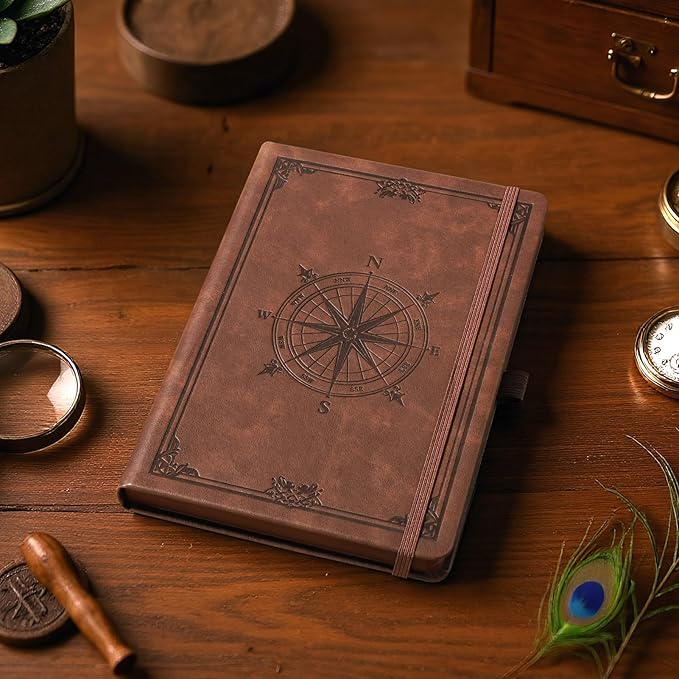 AHGXG Thick Journal Blank Notebook for Men - 320 Numbered Pages A5 Notebook for Writing, 100gsm Plain Paper, Vintage Leather Hardcover, for Women Work Office School, 5.75'' X 8.38''- Brown