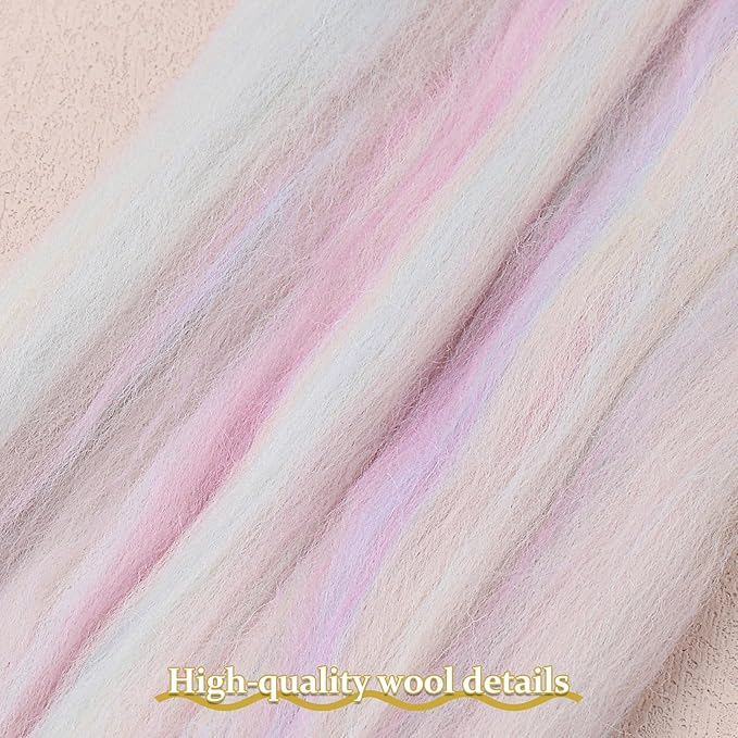 QMNNMA Wool Roving Bulk, 14.1oz Needle Felting Wool, Fiber Roving Wool Top for Hand Spinning, Felting, Blending, Weaving and DIY Craft (400g)