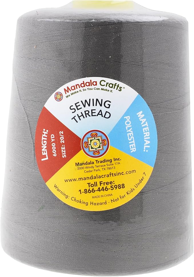Mandala Crafts 4 Pack of Serger Threads Cones Spools - 20S/2 24000 Yards Polyester Dark Gray Threads for Sergers Machine and Overlock Quilting Sewing Machine