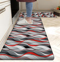 Kitchen Mats for Floor Modern Abstract kitchen rugs Grey and Red Stripe Anti Fatigue Kitchen Mats Waterproof Floor Mats Cushioned Non-Skid Standing Mats for Kitchen, Set of 2,17.3 x 28+17.3 x 47
