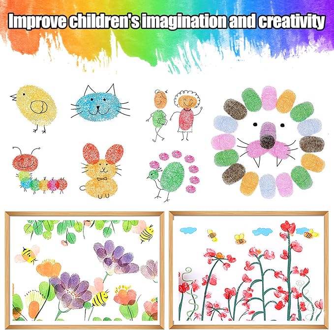 7" Large Ink Pads for Kids - Handprint Footprint Size Rainbow Stamps Pad, Safe & Washable Ink Pad for Fingerprint Painting Card Making Stamp Crafting Paper Wood Fabric Scrapbook Kids Birthday Gifts